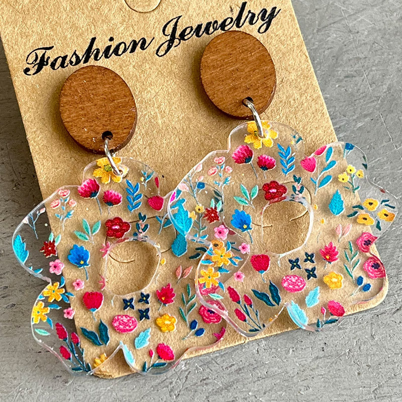 Wholesale 2 Pairs/pack Acrylic Wooden Flower Simple Floral Earrings