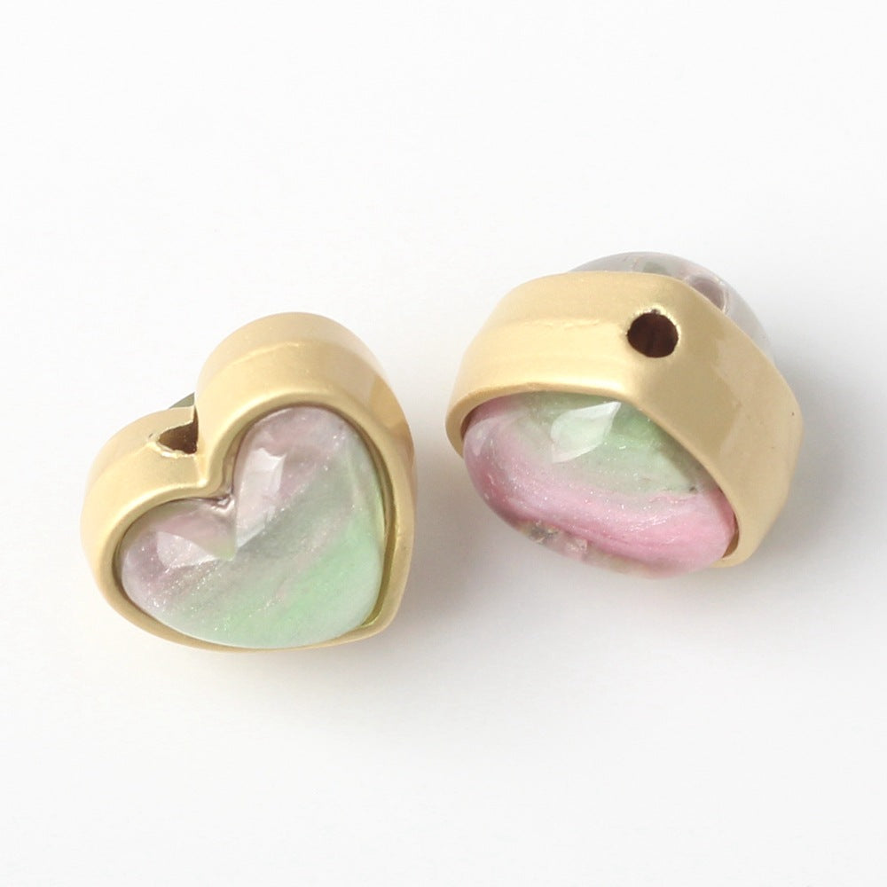 Wholesale Alloy Edging, Double-sided Resin, Heart Shaped Loose Beads, String Beads, and Separated Beads