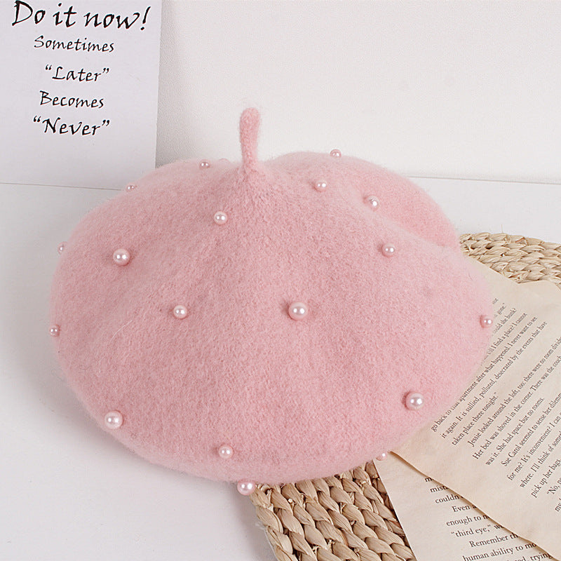 Wholesale Autumn and Winter Pearl Children's Beret Pearl Hat