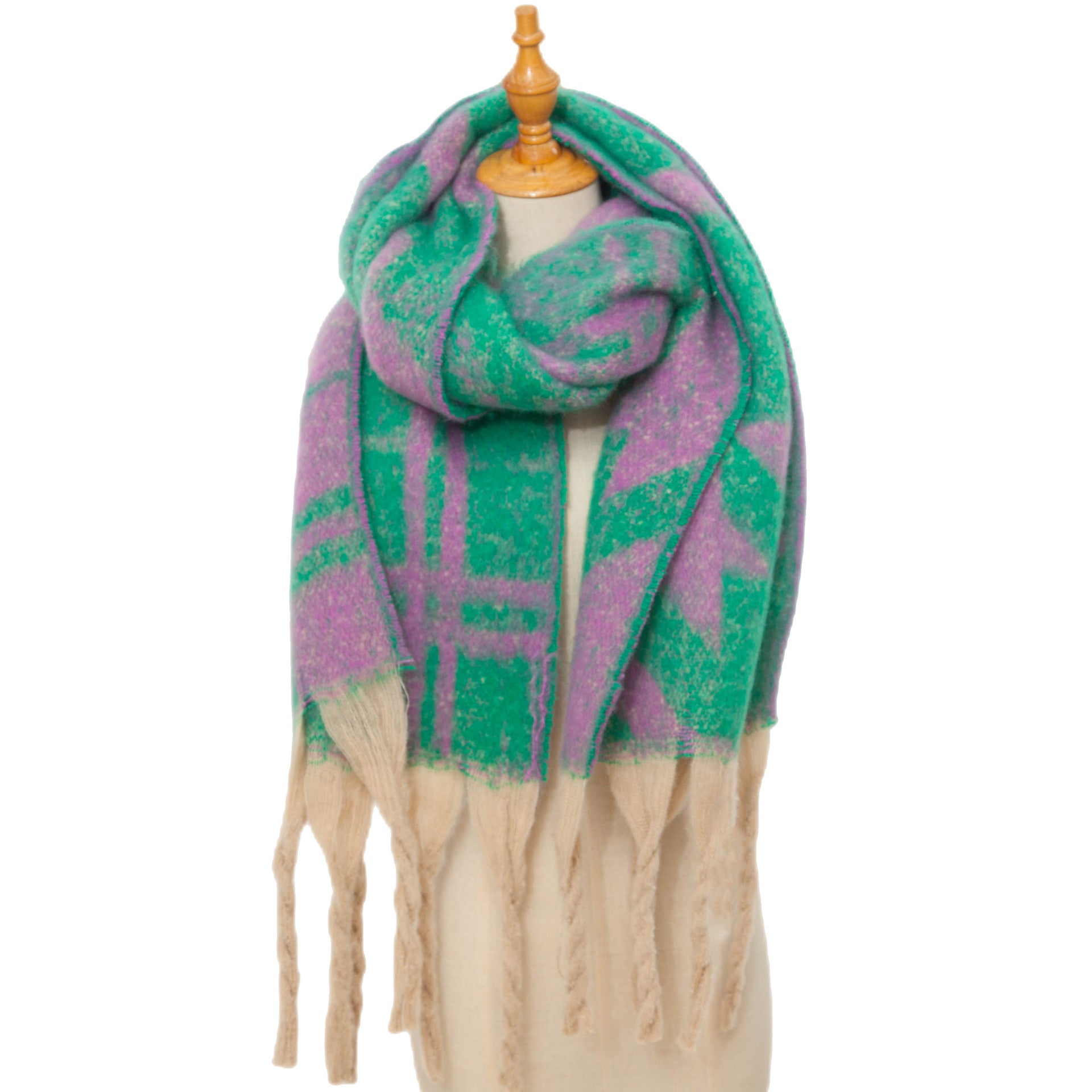 Wholesale Autumn and Winter Bouclé Jacquard Thick Fringed Houndstooth Scarf