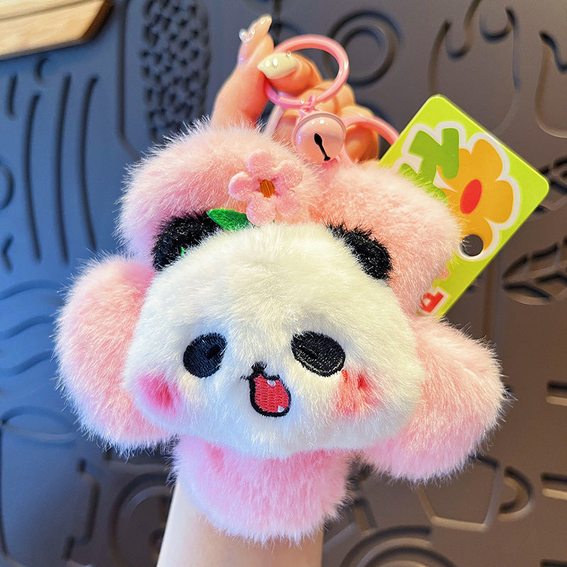 Wholesale Flower Plush Panda Head Keychain