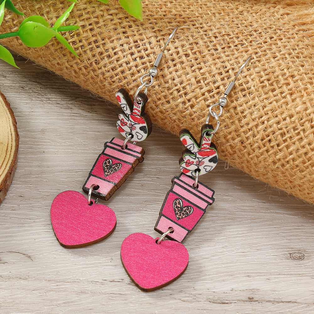 Wholesale Valentine's Day Love Water Cup YES Wooden Earrings