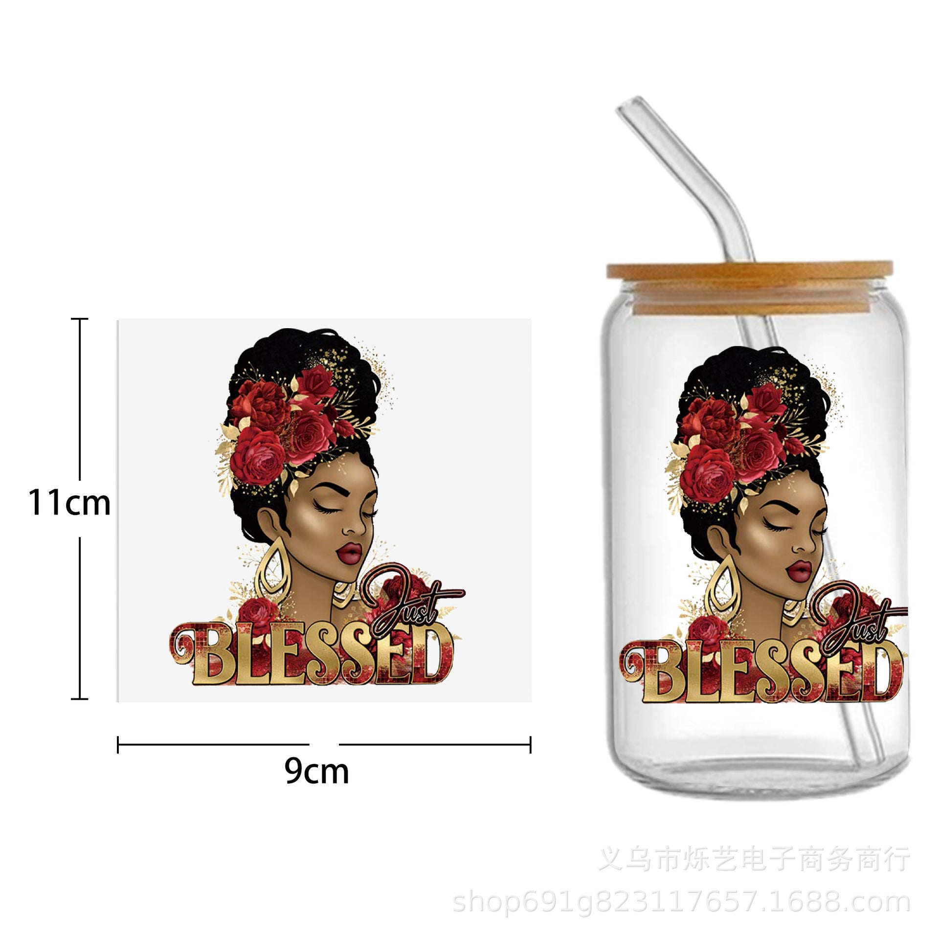 Wholesale Black Girl Series UV DTF Transfer Crystal Cup Sticker