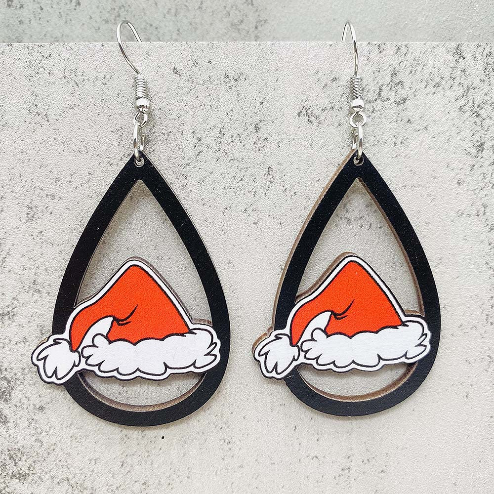 Wholesale Christmas Santa Hat Wood Earrings