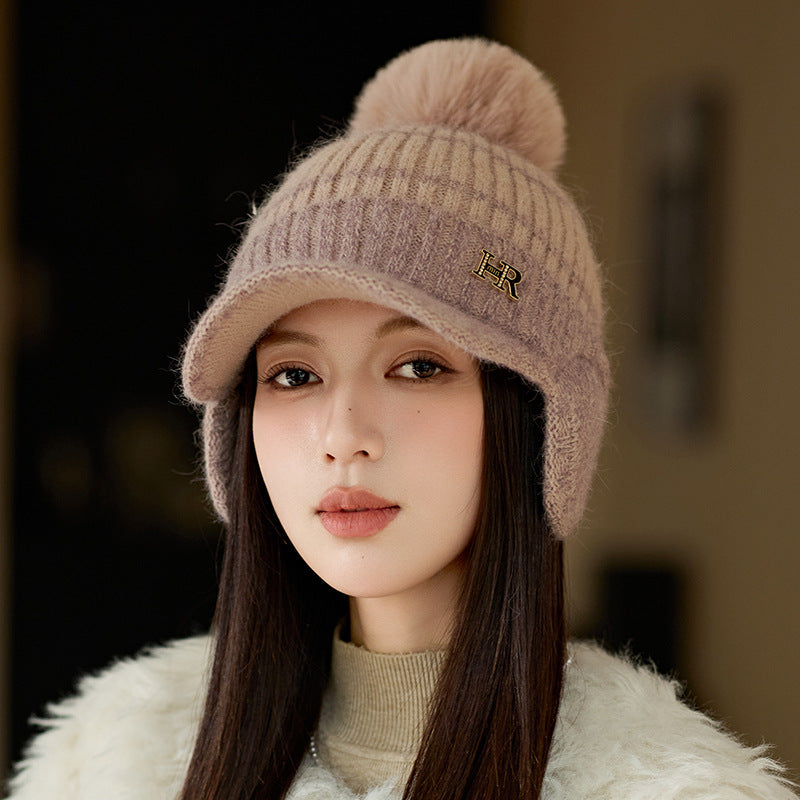 Wholesale Autumn and Winter Rabbit Fur Versatile Ear Protection Knitted Outdoor Warm and Thick Duckbill Cap