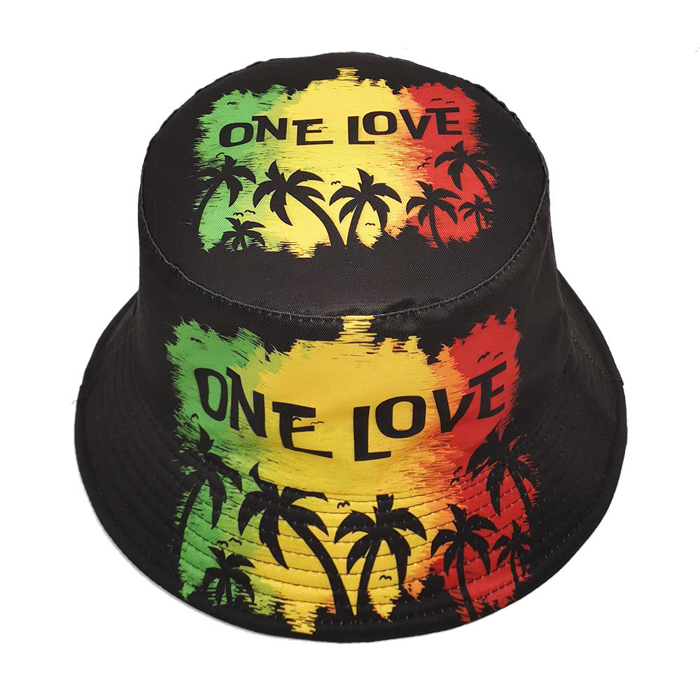 Wholesale ONE LOVE letter coconut tree print bucket hat