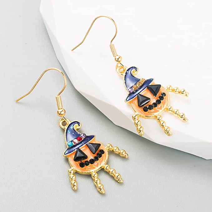 Wholesale Zinc Alloy Rhinestone Pumpkin Skull Earrings Gothic  Party Fashion Accessory For Boutique Resale