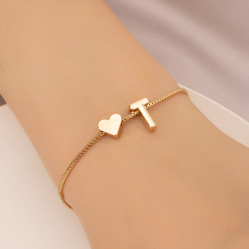 Wholesale Heart 26 Alphabet Alloy Bracelet