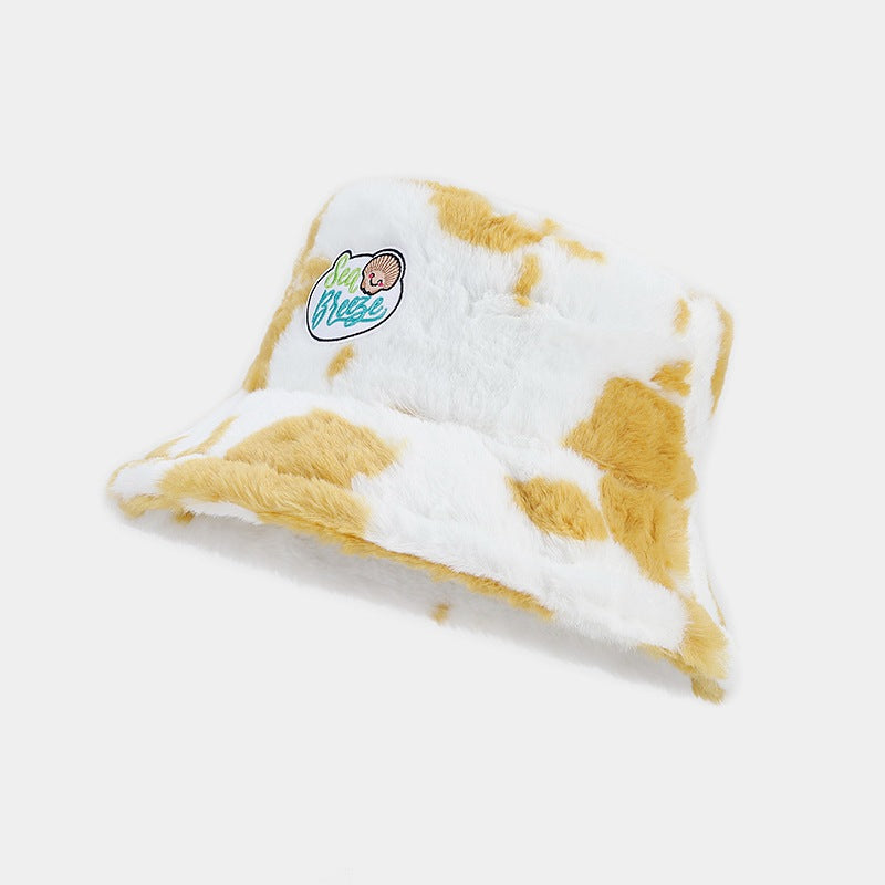 Wholesale Cow Pattern Patch Fisherman Hat Plush Hat