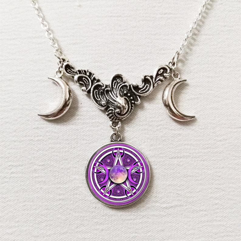 Wholesale  Triple Moon Goddess Crescent Crystal Glass Pendant Necklace Handmade Ladies Jewelry Gifts
