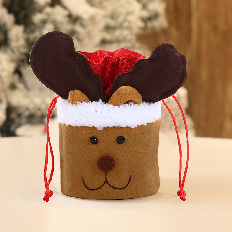 Wholesale 10pcs Christmas Apple Bag Flannel Drawstring Bag