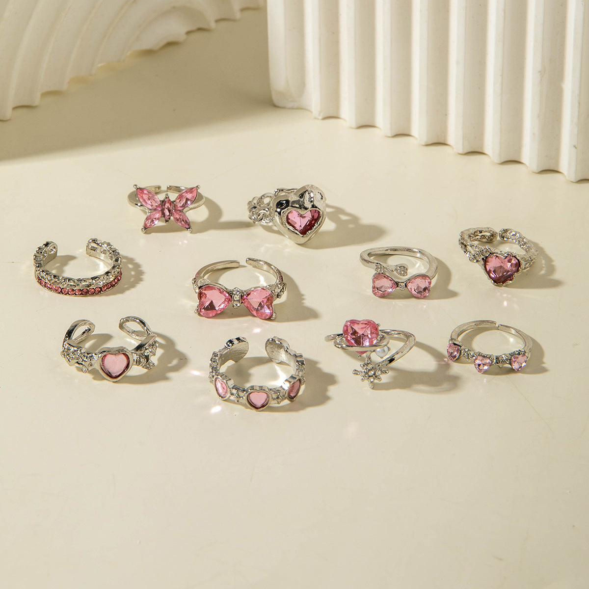Wholesale Luxury Heart Gemstone Ring Set  Alloy Open Ring