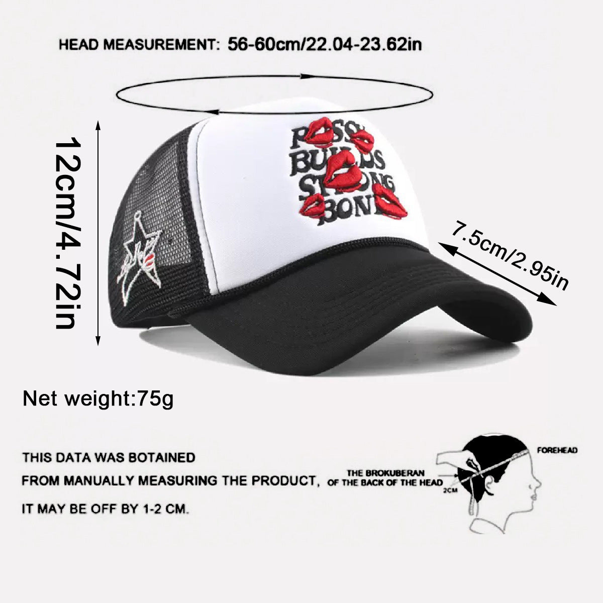 Wholesale 5pcs Lips Baseball Net Cap Women' s Letter Embroidered Cap Men' s Curved Eaves