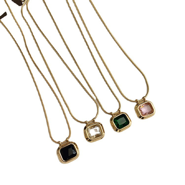 Wholesale Titanium Steel Square Zircon Necklaces