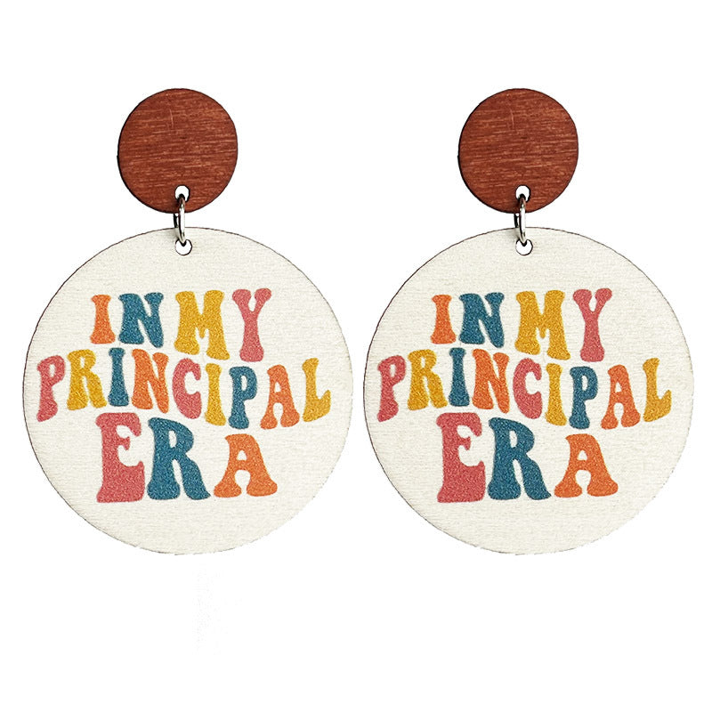 Wholesale Teacher' s sunflower wooden colorful letter earrings