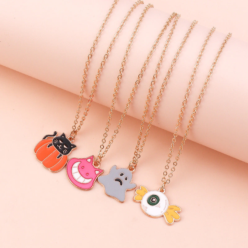 Wholesale Cartoon Halloween Necklace Set Ghost Pumpkin Lantern Collarbone Chain