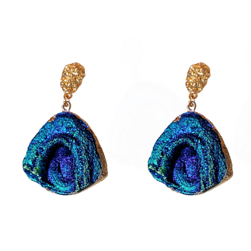 Wholesale Silver Needle Wrinkled Blue Irregular Metal Earrings