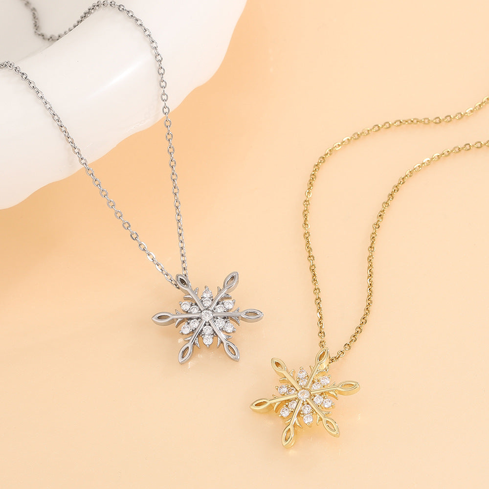 Wholesale Stainless Steel Diamond Snowflake Necklace Clavicle Chain