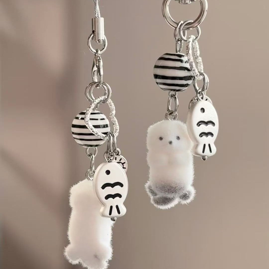Wholesale Cartoon Flocked Puppy Phone Pendant Keychain