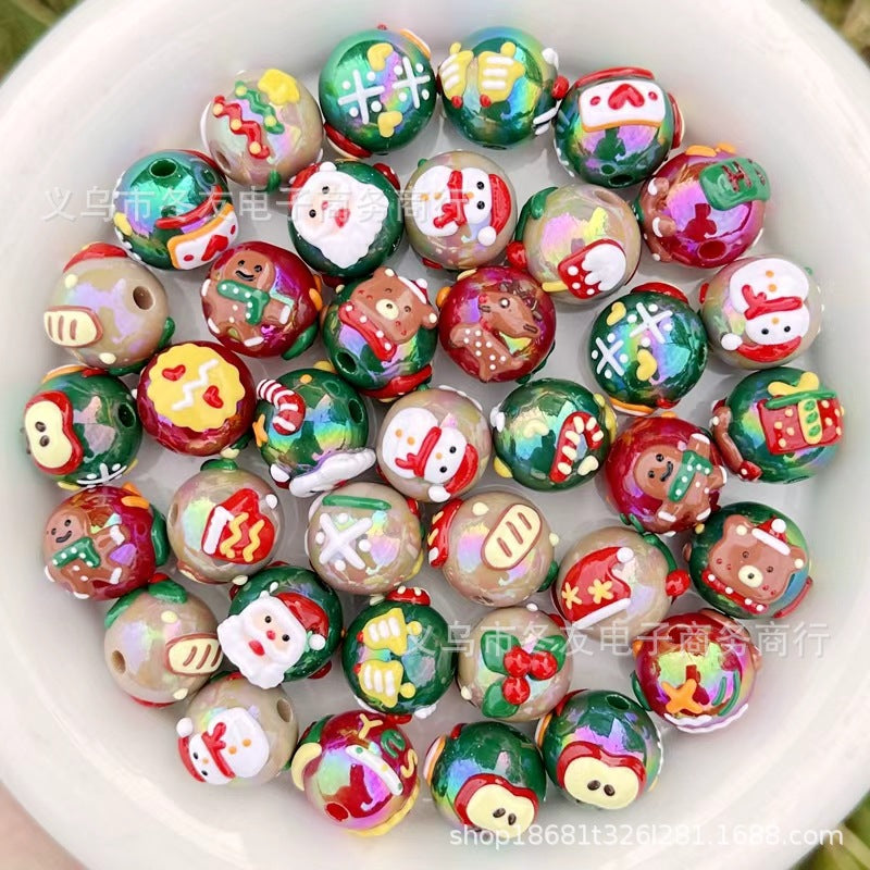 Wholesale Random  50pcs/pack  Painted Acrylic Christmas Hand-painted Acrylic Beads