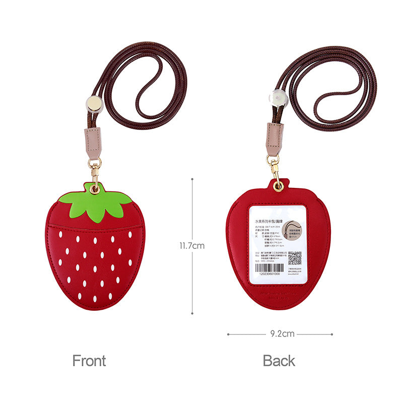 Wholesale Cartoon Fruit ID Leather Lanyard Card Holder Key Chain