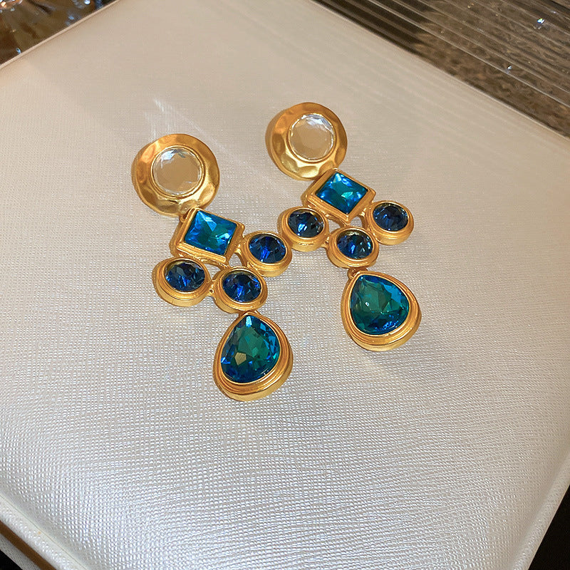 Wholesale Silver Needle Wrinkled Blue Irregular Metal Earrings