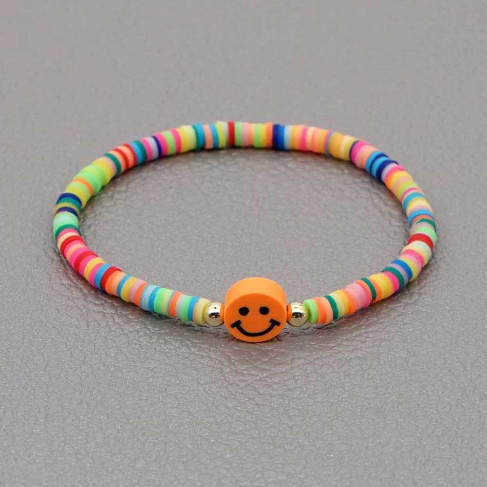 Wholesale niche design handmade soft y rainbow smiley bracelet