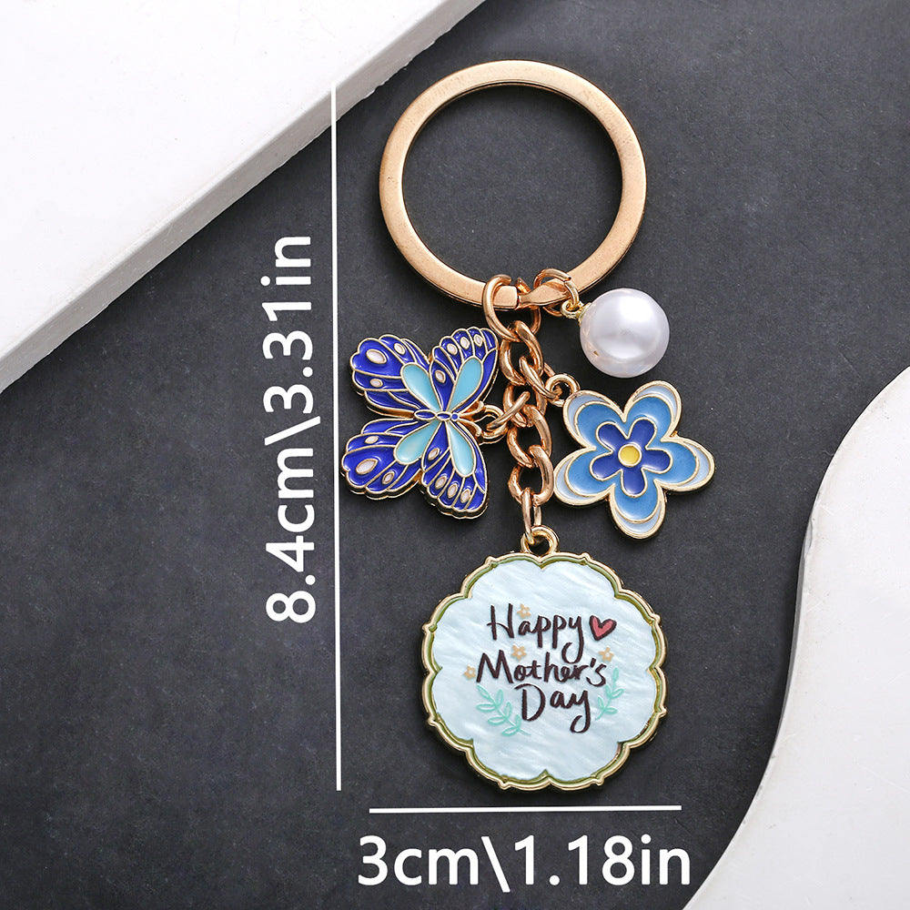 Wholesale Oil Dropping Pink Butterfly Flowers Pearl MOTHER' S DAY Keychain Jewelry Pendant Mother Holiday Gift