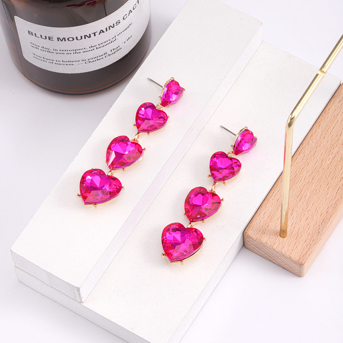 Wholesale Love Rhinestone Tassel Alloy Earrings