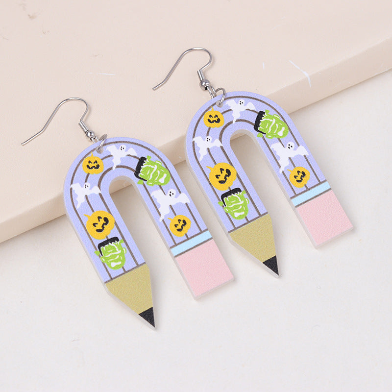 Wholesale Halloween Ghost U-shaped Pencil Acrylic Exaggerated Earrings