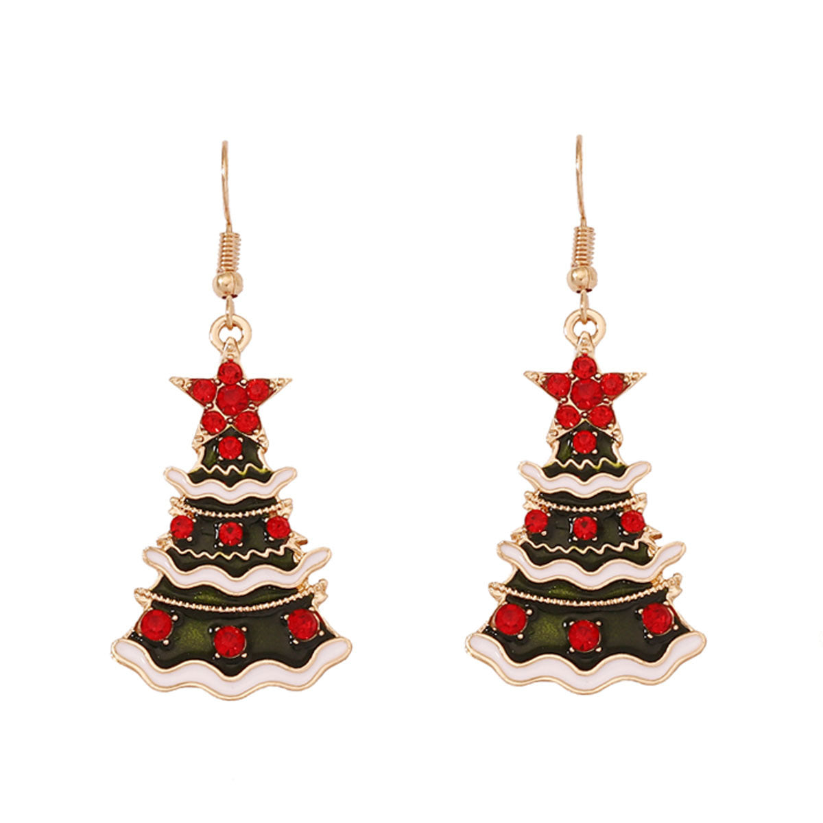 Wholesale Christmas Alloy Diamond Inlaid Christmas Tree Drop Oil Earrings