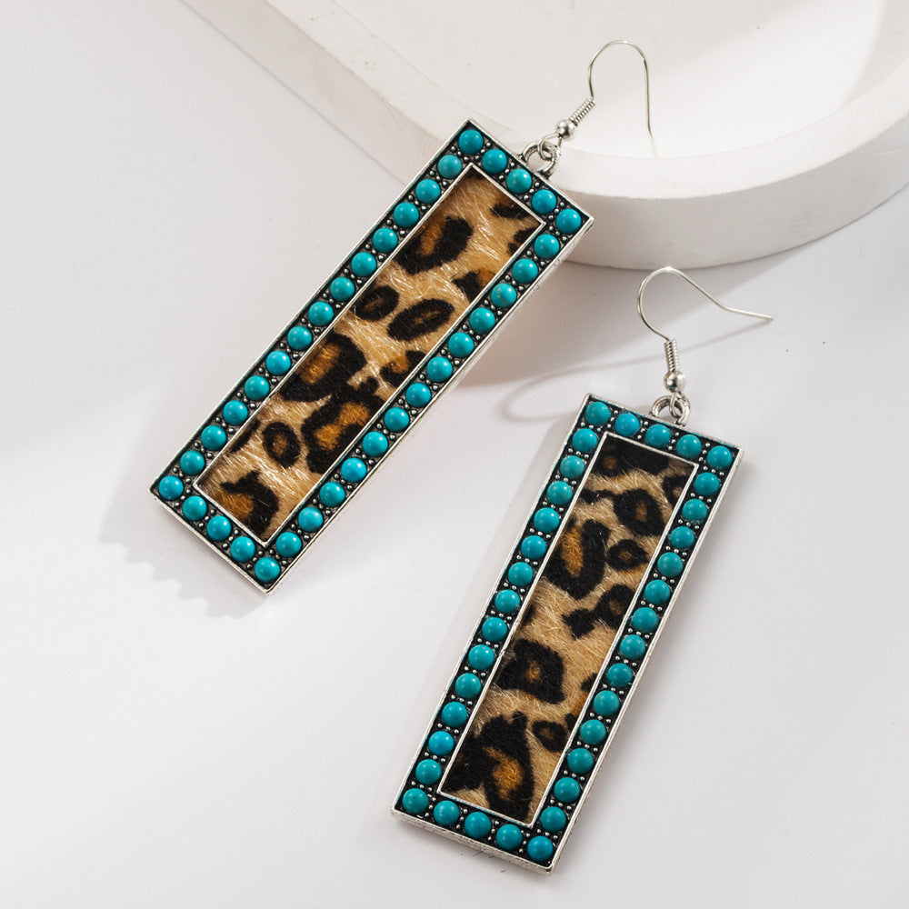 Wholesale Western leopard print leather earrings set with diamonds