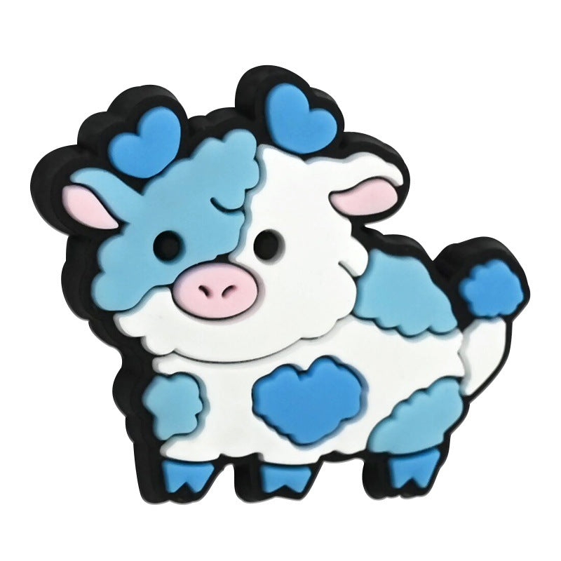 Wholesale Random 100pcs Cartoon Colorful Cow Series Pvc Soft Glue Double-Sided Focus Beads