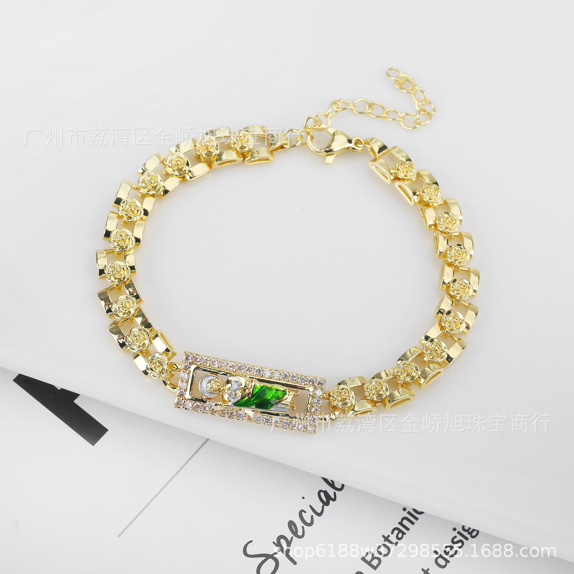 Wholesale Drip Oil Jesus Rose Cuban Metal Bracelet