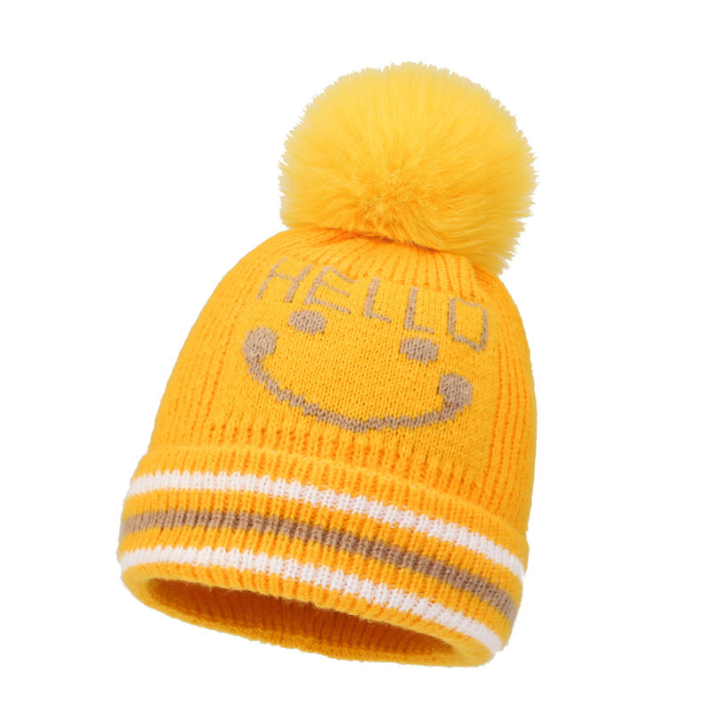 Wholesale 2023 Children's Hat Cartoon Smiling Face Plus Velvet Thickened Cotton Woolen Hat