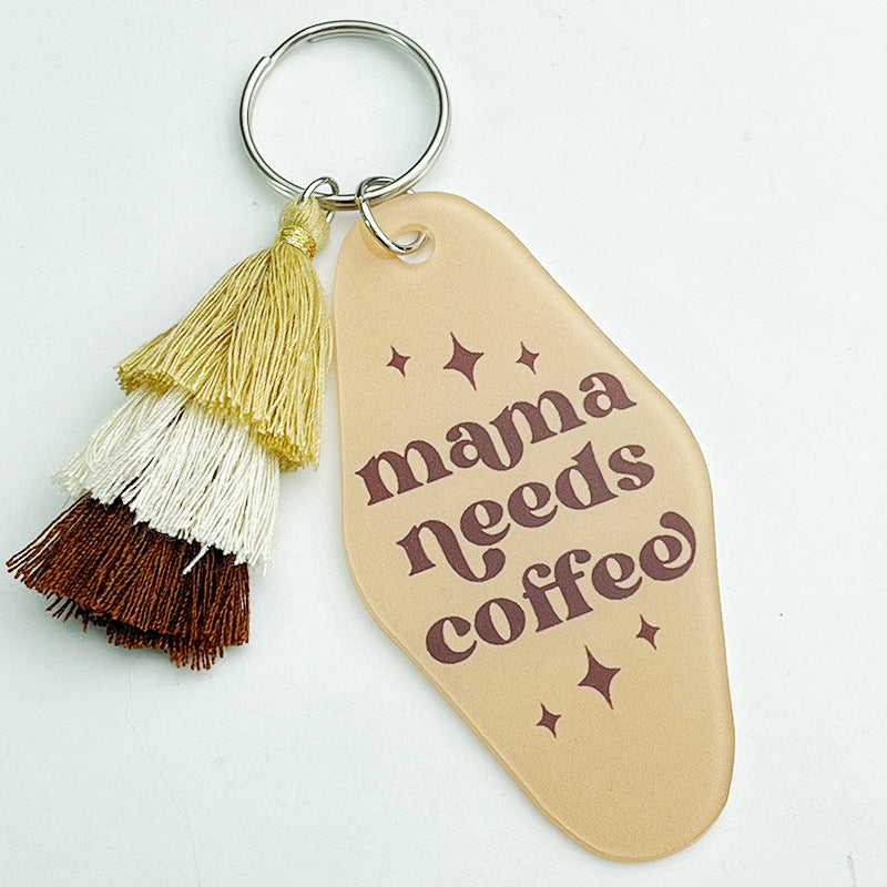 Wholesale 2pcs Mother's Day Acrylic Coffee Three Layer Color Tassel Keychain