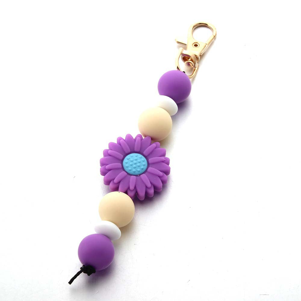 Wholesale Sunflower Tassel Silicone Bead Keychain