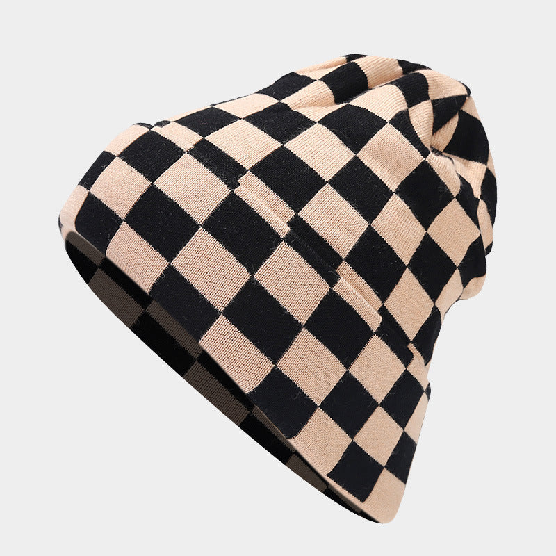 Wholesale Winter Hat Checkerboard Knitted Hat Plush Hat