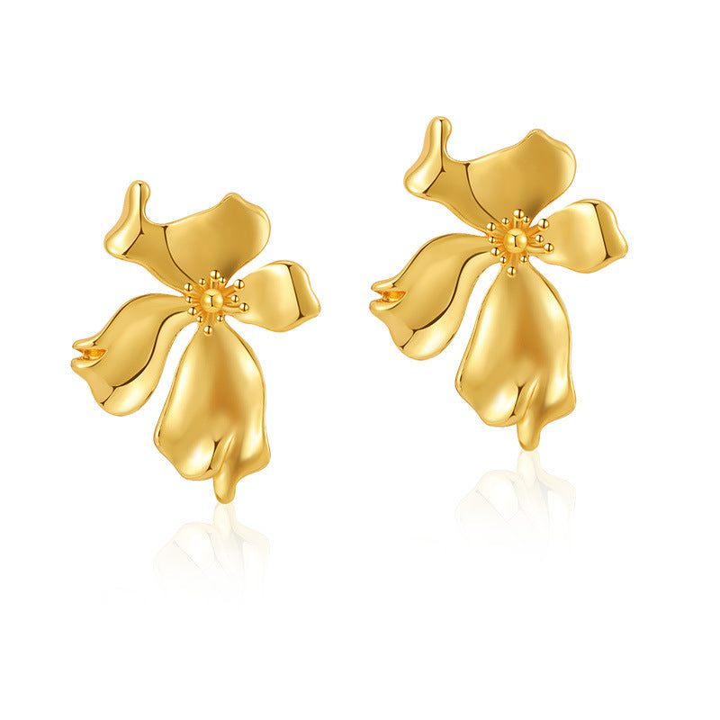 Wholesale Irregular Floral Shape Gold Plated Earrings