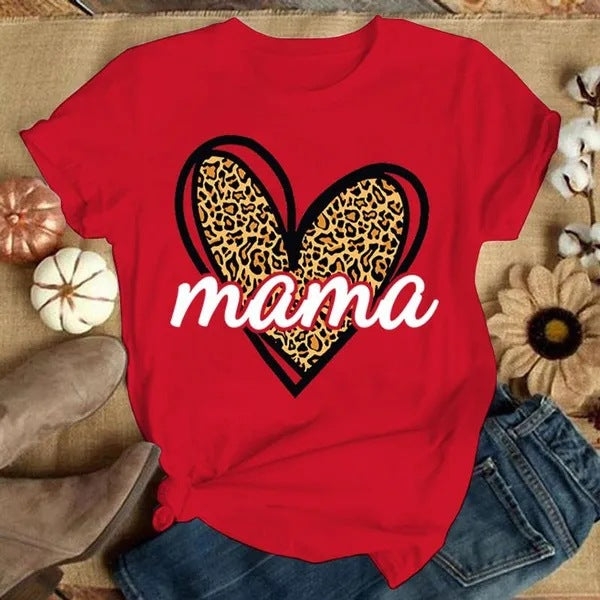 Wholesale Cotton MAMA Mother's Day Love Pattern Round Neck Short Sleeves