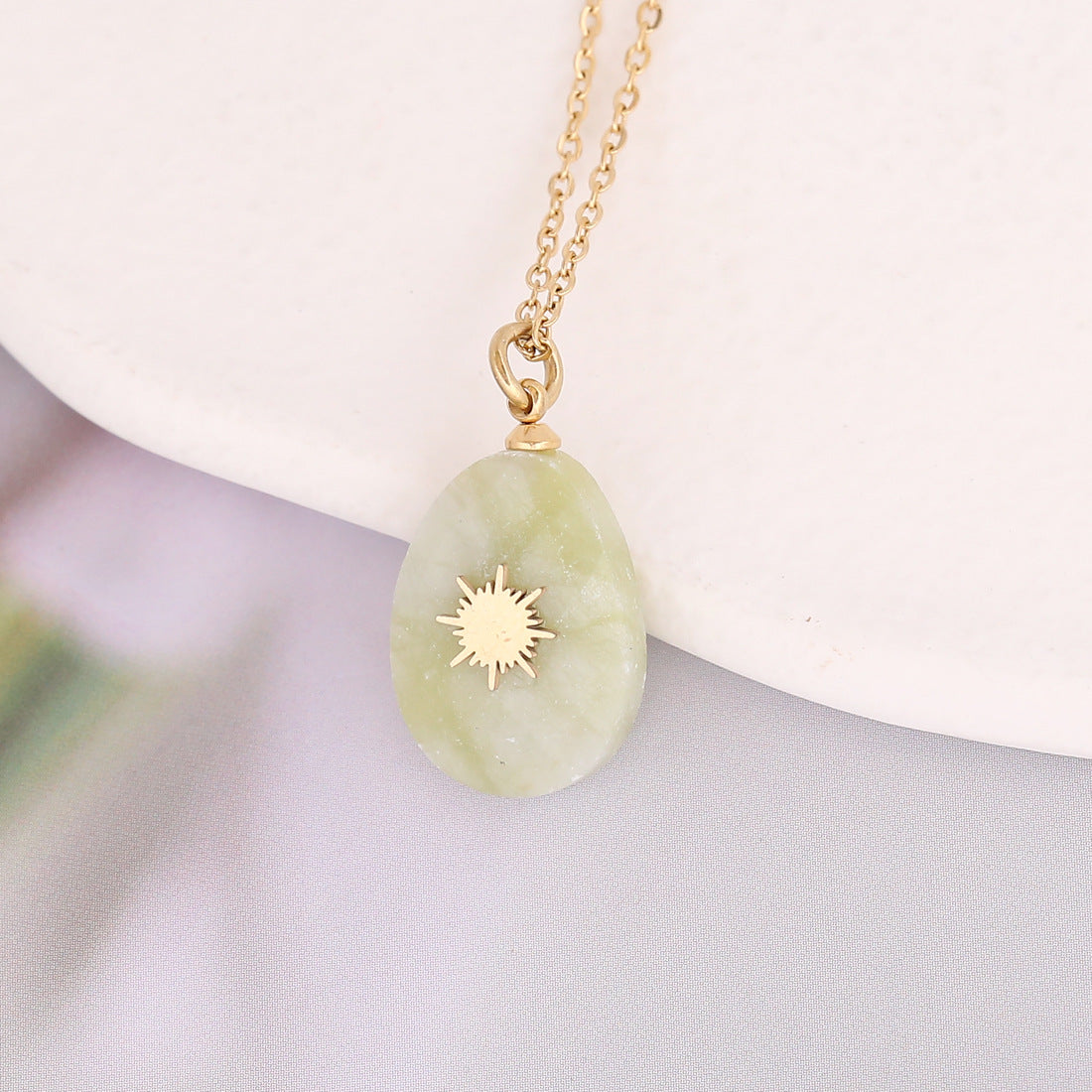 Wholesale Water Drop Natural Stone Pendant Stainless Steel Cross Necklaces