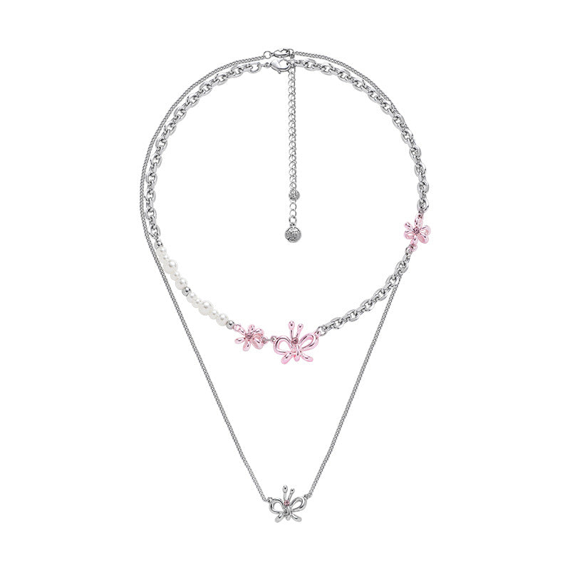 Wholesale Pink Butterfly Stacked Pearl Fashion High-end Necklace