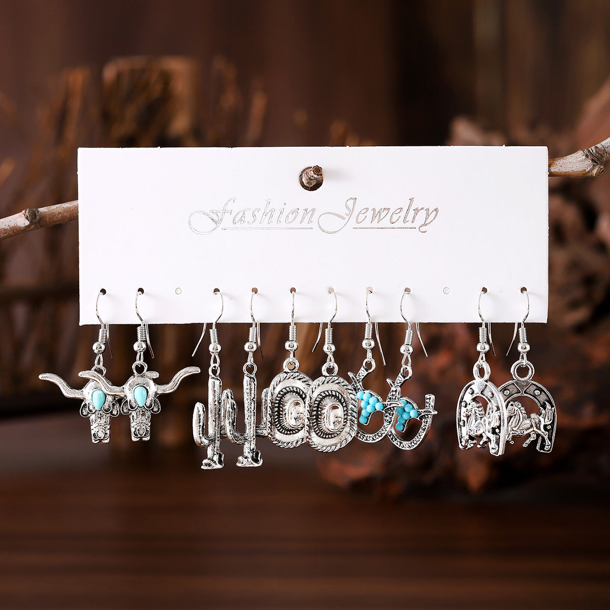 Wholesale Western Cowboy Turquoise Drop Earring Set