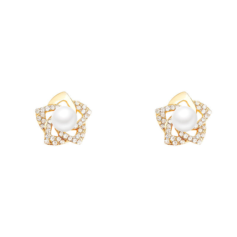 Wholesale Pearl Flower Diamond Alloy Earrings