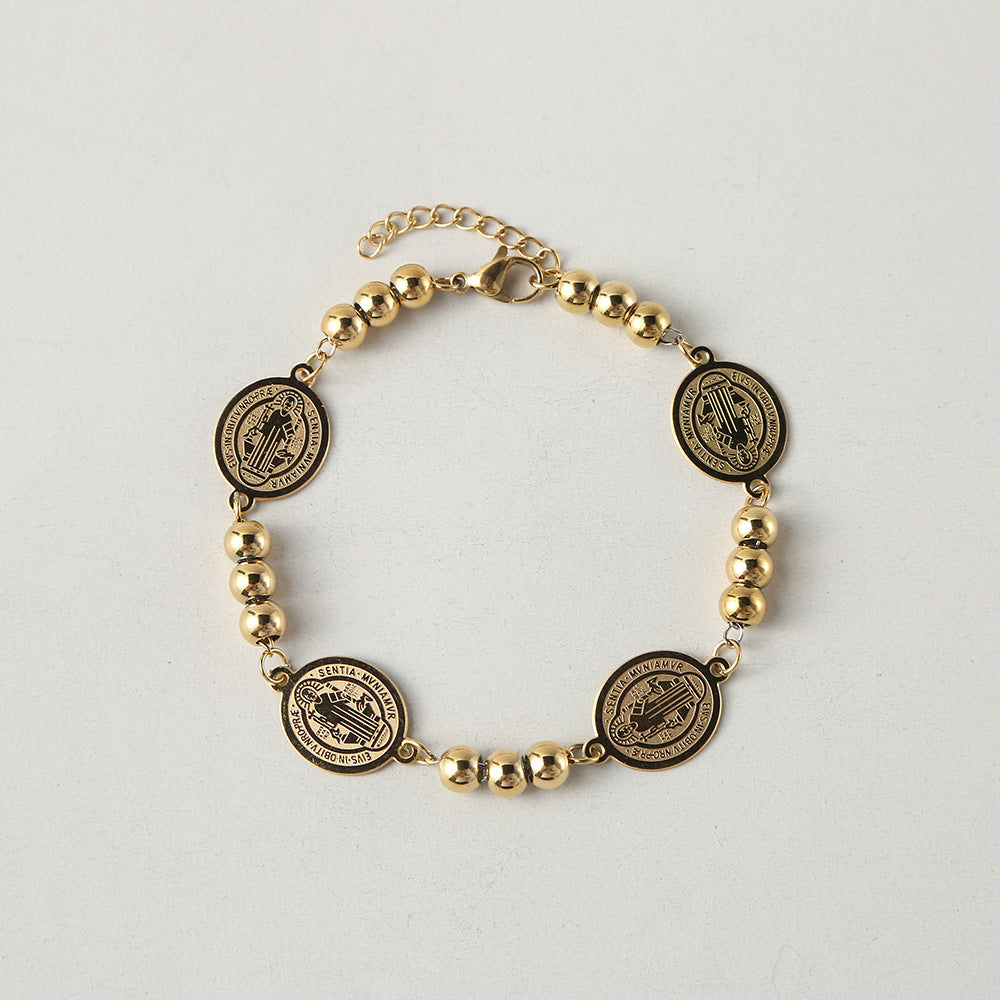 Wholesale gold and silver stainless steel exquisite bracelet jewelry fashion retro style relief figure titanium steel high-grade bracelet