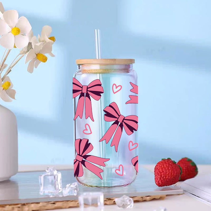 Wholesale pink bow 16oz Cup UV DTF Wraps