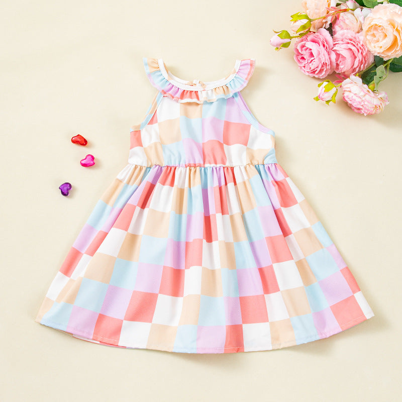 Wholesale Plaid Sleeveless Toddler Girl Dress Summer Princess Style Casual Wear Gift