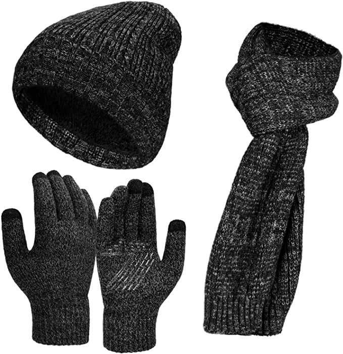 Wholesale Winter Hat Scarf Glove Set Warm Plus Velvet Knitted Beanie Cycling Silicone Gloves