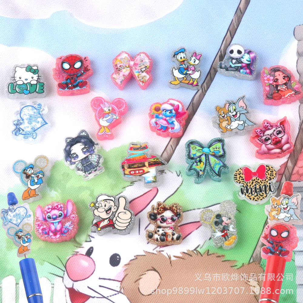 Wholesale 10pcs glitter cartoon straight-hole DIY acrylic beads OLY Exclusive