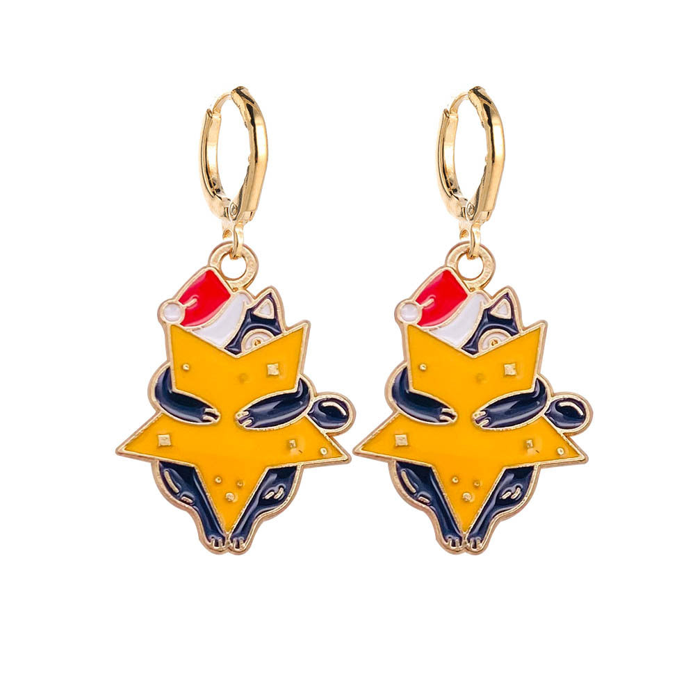Wholesale Christmas Cute Lights Cat Christmas Tree Alabaster Earrings